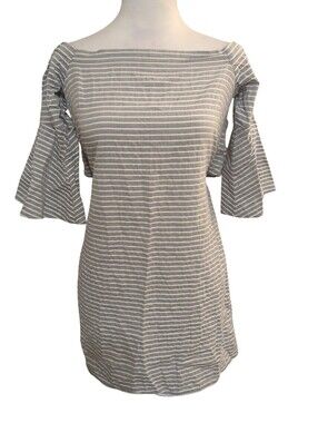 Bebop Gray & White Striped Off-Shoulder Dress